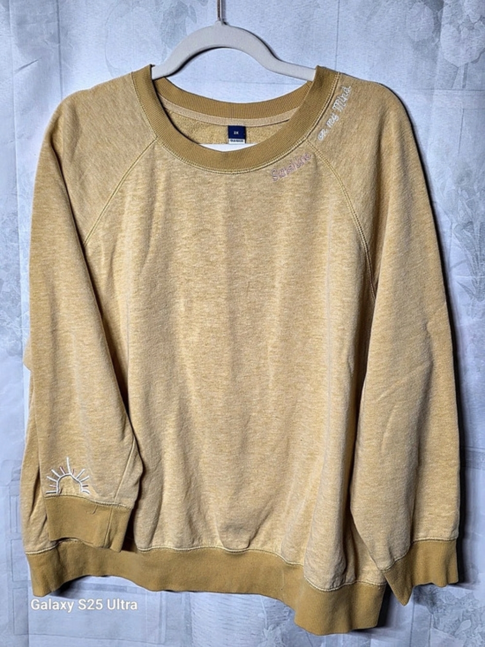Old Navy Sunshine On My Mind Embroidered Sweatshirt Yellow 3X